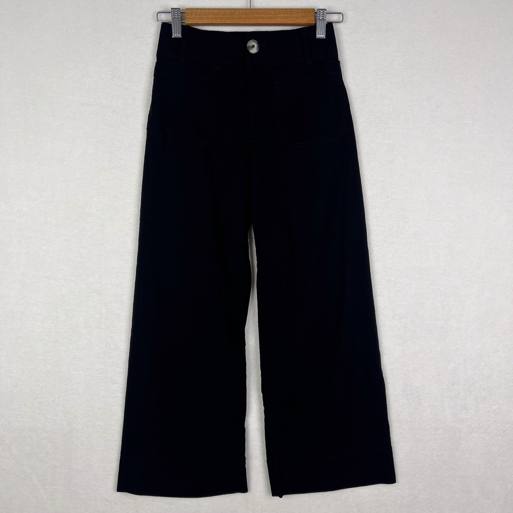 Anthropologie Maeve Black The Colette Wide Leg Crop Linen Blend Pant Size 24P